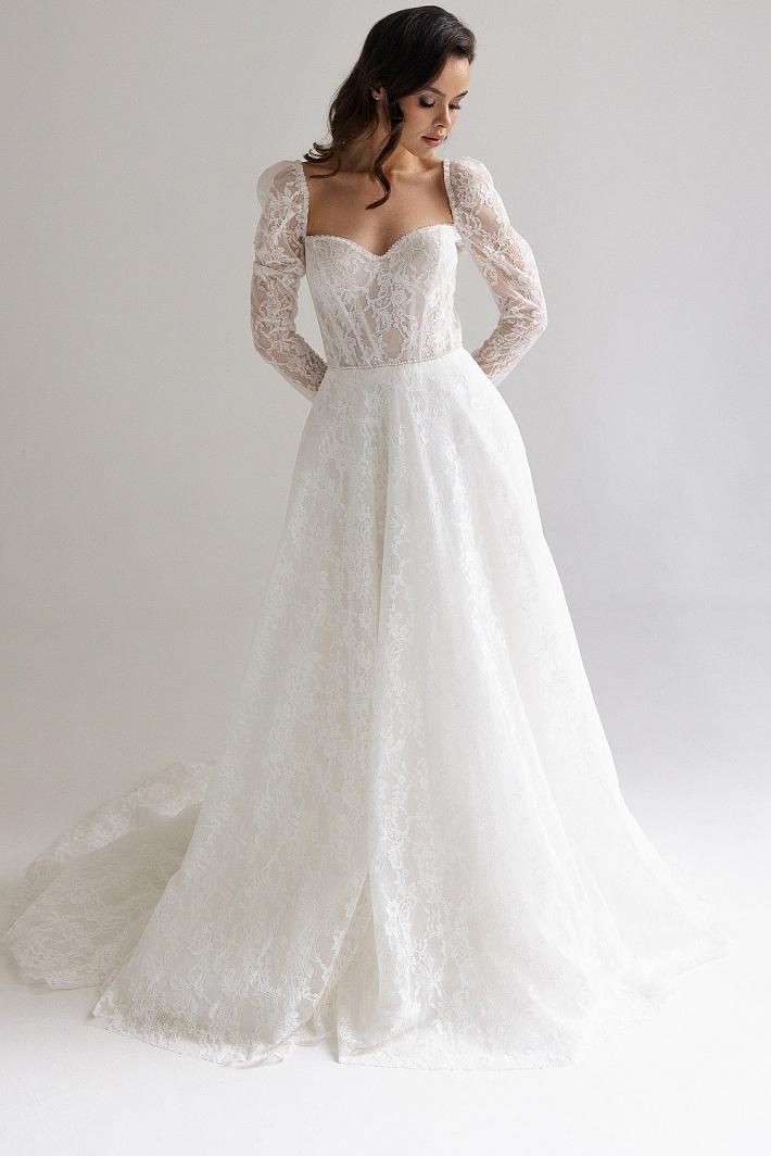 Свадебное платье а-силуэт с рукавами #2849