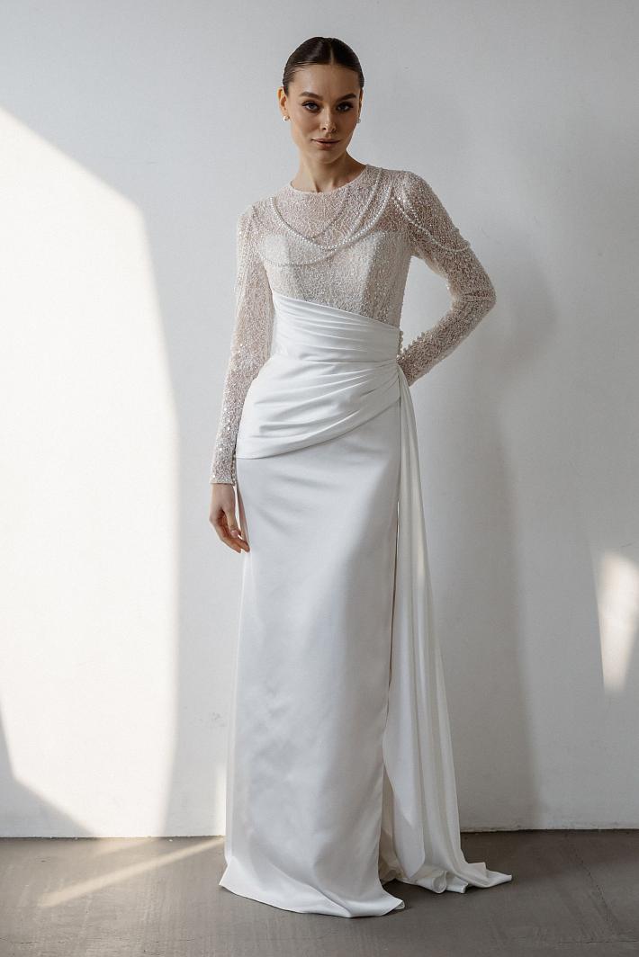 Бежевое свадебное платье #2912