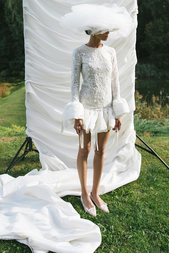 Короткое кружевное свадебное платье #8630