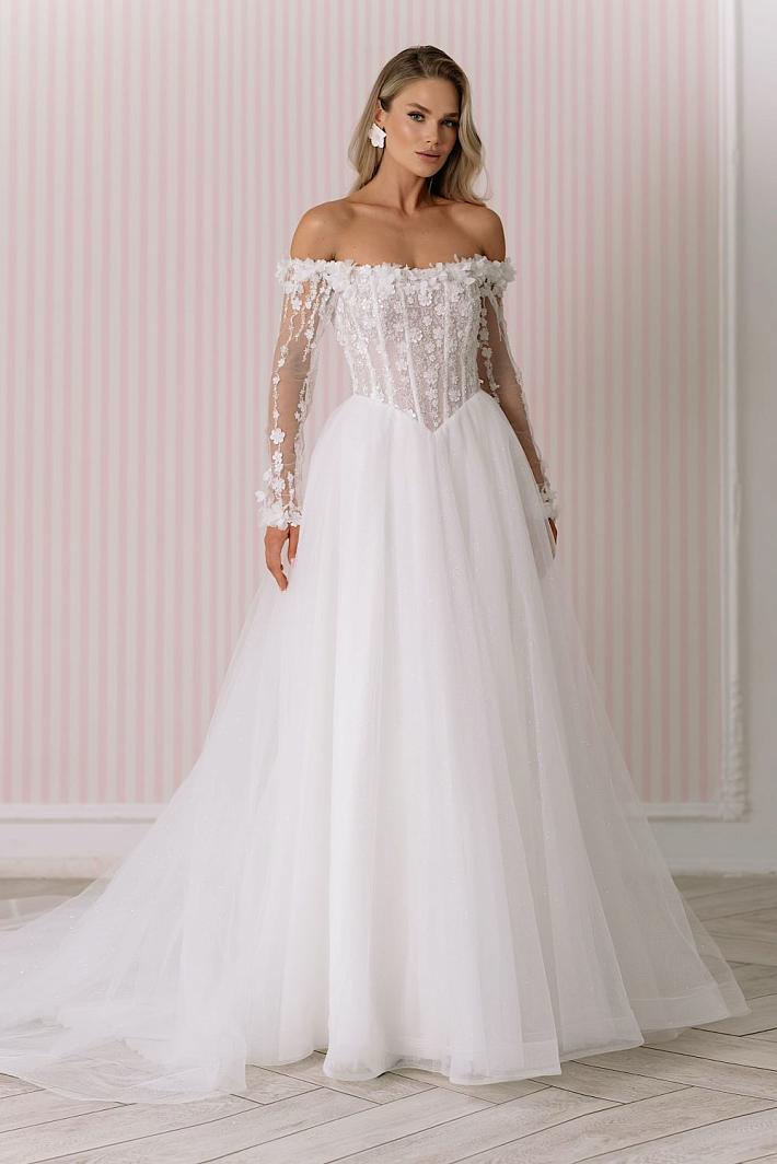Свадебное платье а-силуэт с рукавами #8134