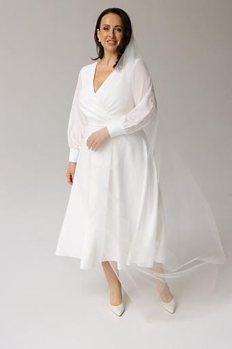 Свадебное платье миди с длинным рукавом #8501