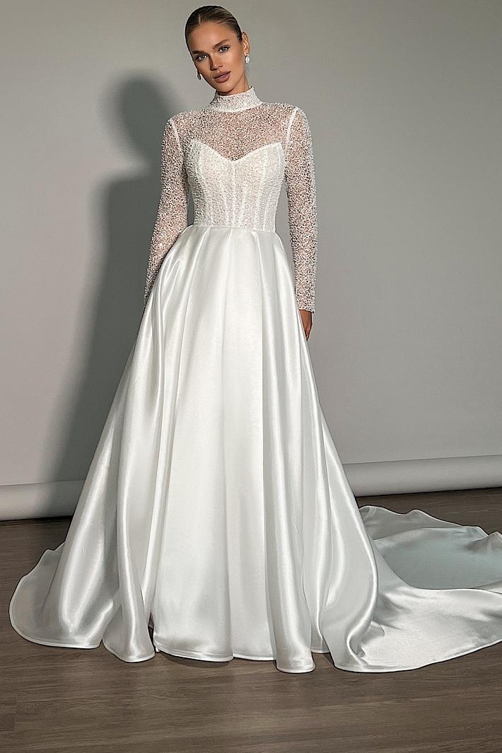 Свадебное платье а-силуэт с рукавами #8114