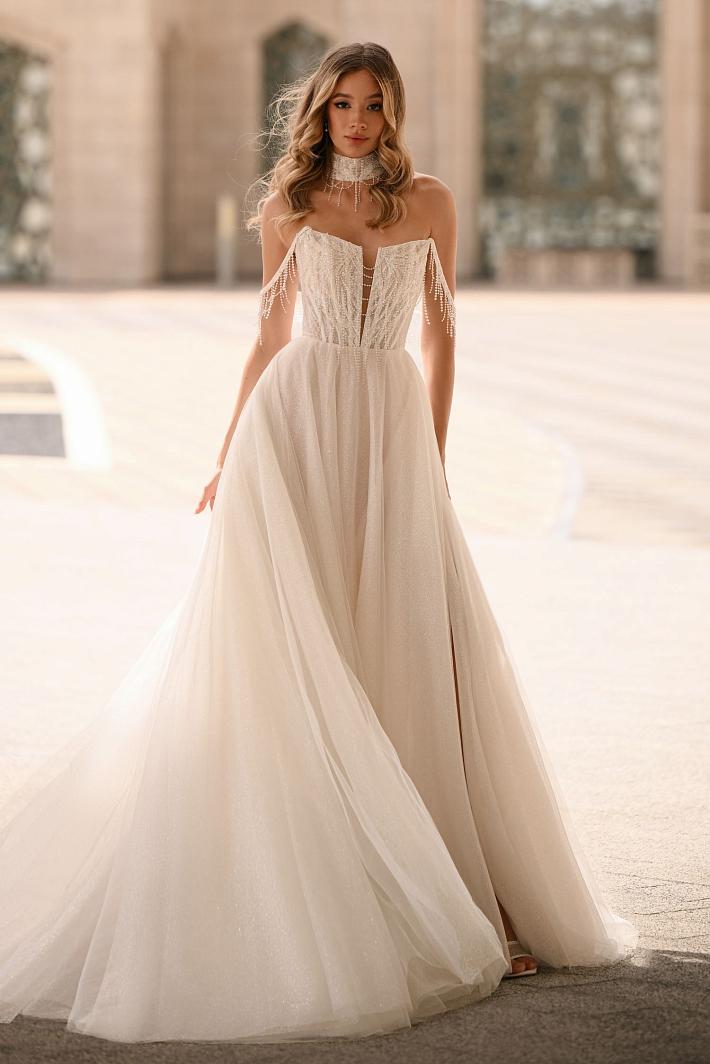 Бежевое свадебное платье #7915