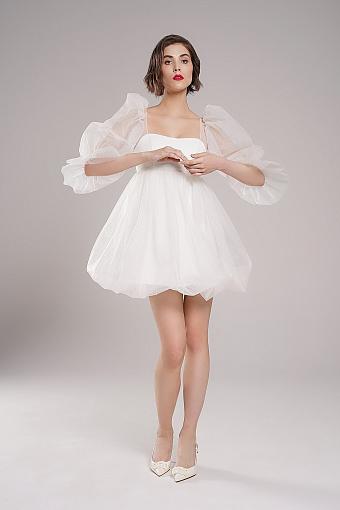 Короткое свадебное платье с длинным рукавом #1648