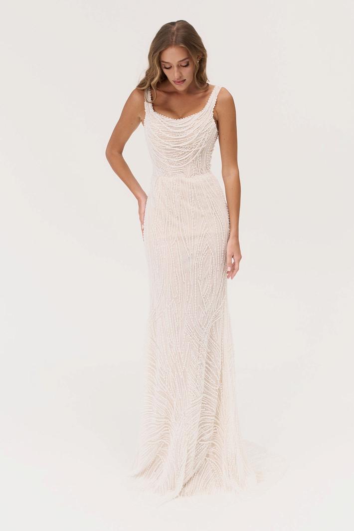 Бежевое свадебное платье #9789