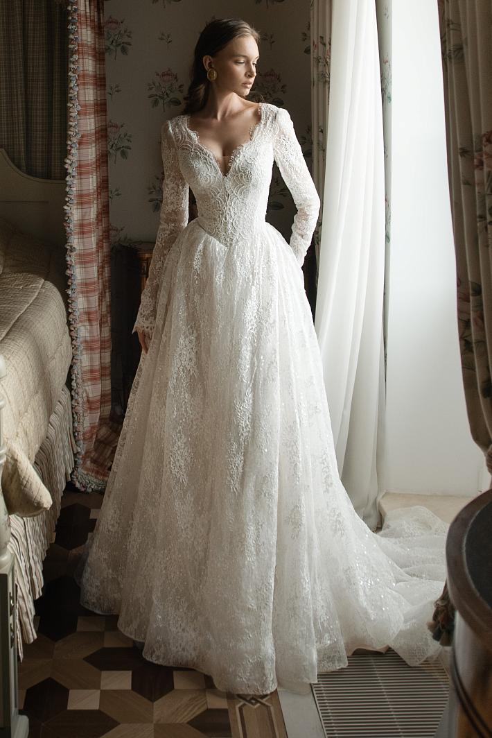 Свадебное платье а-силуэт с рукавами #9780