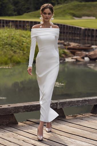 Свадебное платье миди с длинным рукавом #2109